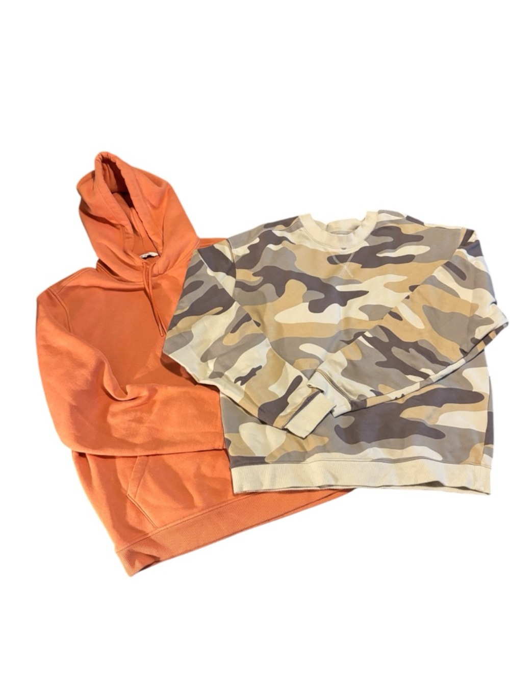 DSG Orange Hoodie with Tan & Brown Camo Crewneck